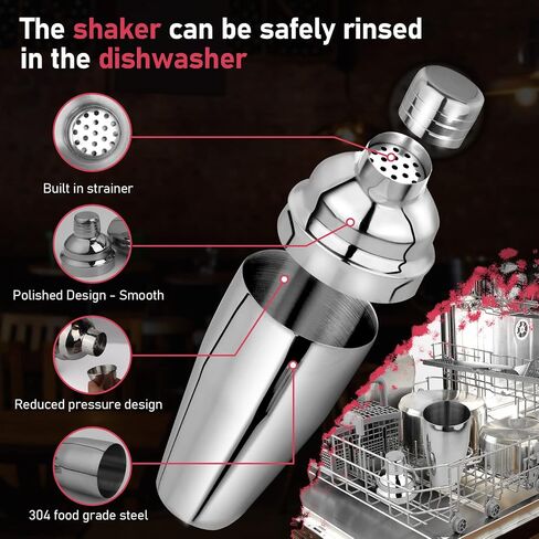 Cocktail Shaker 25oz Martini Shaker Bar Shaker Drink Shaker Bar tools with Built-In Strainer for Bartender, Professional 18/8 Stainless Steel Margarita Mixer for Mixed Drinks (Black) in Saudi Arabia