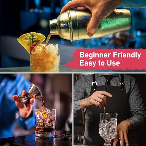 Cocktail Shaker 25oz Martini Shaker Bar Shaker Drink Shaker Bar tools with Built-In Strainer for Bartender, Professional 18/8 Stainless Steel Margarita Mixer for Mixed Drinks (Black) in Saudi Arabia