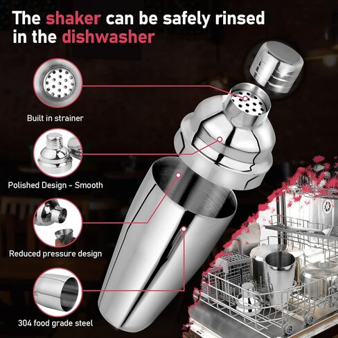 Cocktail Shaker 25oz Martini Shaker Bar Shaker Drink Shaker Bar tools with Built-In Strainer for Bartender, Professional 18/8 Stainless Steel Margarita Mixer for Mixed Drinks (Black) in Saudi Arabia