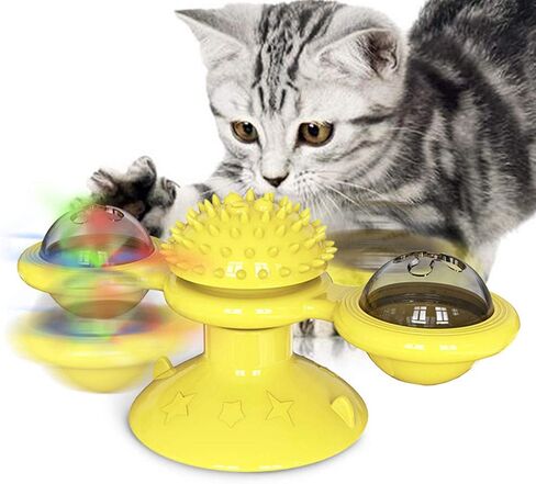 Interactive Windmill Cat Toys with Catnip : Cat Toys for Indoor Cats Funny Kitten Toys with LED Light Ball Suction Cup‖Cat Nip Toy for Cat chew Exercise (Blue) in Saudi Arabia