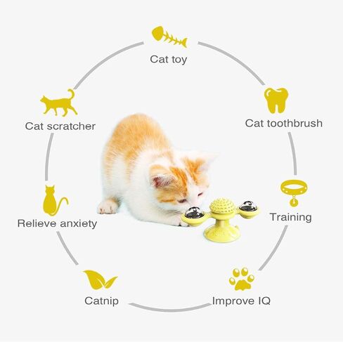 Interactive Windmill Cat Toys with Catnip : Cat Toys for Indoor Cats Funny Kitten Toys with LED Light Ball Suction Cup‖Cat Nip Toy for Cat chew Exercise (Blue) in Saudi Arabia