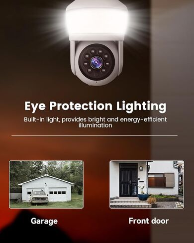 Light Bulb Camera Outdoor Indoor 2K 3MP Home Security Cameras, LED Bulb, 360° PTZ Dual Screen, Motion Detection, Tracking & Alarm, Color Night Vision, 2.4Ghz WiFi, 2-Way Talk, 24/7 Recording in Kuwait