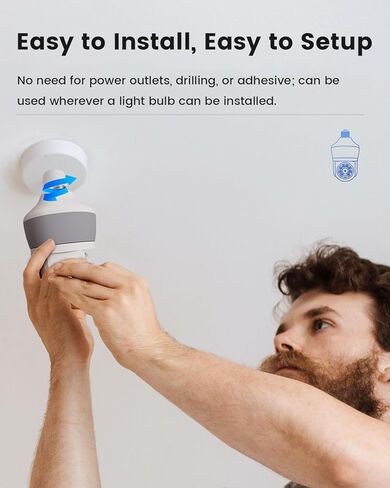 Light Bulb Camera Outdoor Indoor 2K 3MP Home Security Cameras, LED Bulb, 360° PTZ Dual Screen, Motion Detection, Tracking & Alarm, Color Night Vision, 2.4Ghz WiFi, 2-Way Talk, 24/7 Recording in Kuwait