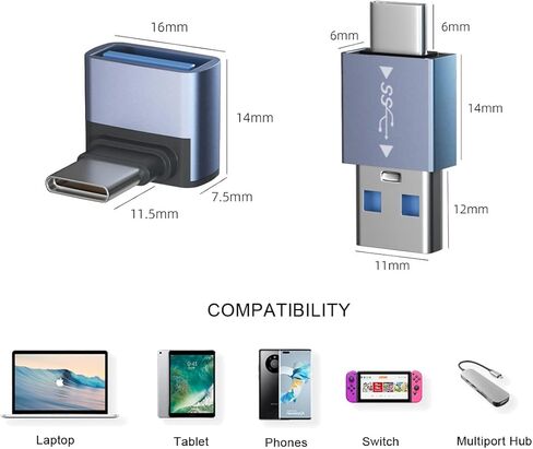 محول USB إلى USB C 4 حزم، محول USB C ذكر إلى USB A أنثى 90 درجة لأعلى وأسفل، محول USB C ذكر إلى USB 3.1 ذكر OTG للهواتف المحمولة والكمبيوتر المحمول وأجهزة الكمبيوتر والمزيد من الأجهزة من النوع C in Kuwait