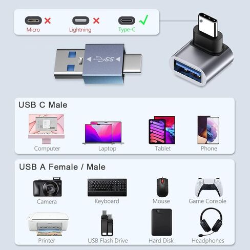 محول USB إلى USB C 4 حزم، محول USB C ذكر إلى USB A أنثى 90 درجة لأعلى وأسفل، محول USB C ذكر إلى USB 3.1 ذكر OTG للهواتف المحمولة والكمبيوتر المحمول وأجهزة الكمبيوتر والمزيد من الأجهزة من النوع C in Kuwait