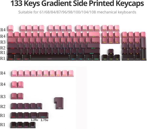 Guffercty kred 140- Keys Side Printed Keycap PBT Gradient Keycaps 75 Percent, Cherry Profile Minimalist Style Custom Shine Through Keyboard Keycap for Mechanical Keyboards(Grey Side Print) in Saudi Arabia