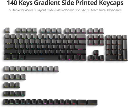 Guffercty kred 140- Keys Side Printed Keycap PBT Gradient Keycaps 75 Percent, Cherry Profile Minimalist Style Custom Shine Through Keyboard Keycap for Mechanical Keyboards(Grey Side Print) in Kuwait