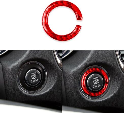 حقيقية لينة من ألياف الكربون سيارة الإشعال زر لوحة زر المحرك بدء إيقاف زر حلقة تقليم قسط ملصق متوافق مع دودج دورانجو 2014-2020 اكسسوارات السيارات الداخلية الأحمر in Kuwait