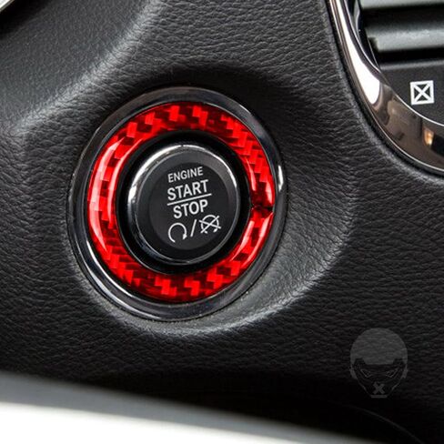 حقيقية لينة من ألياف الكربون سيارة الإشعال زر لوحة زر المحرك بدء إيقاف زر حلقة تقليم قسط ملصق متوافق مع دودج دورانجو 2014-2020 اكسسوارات السيارات الداخلية الأحمر in Kuwait