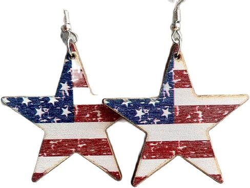 Vintage Patriotic American Flag Wooden Dangle Earrings Independence Day Sunflower Star Cactus Drop Earrings 4th of July Earrings Gifts for Women Girl in Saudi Arabia