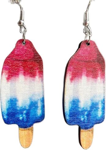 Vintage Patriotic American Flag Wooden Dangle Earrings Independence Day Sunflower Star Cactus Drop Earrings 4th of July Earrings Gifts for Women Girl in Saudi Arabia