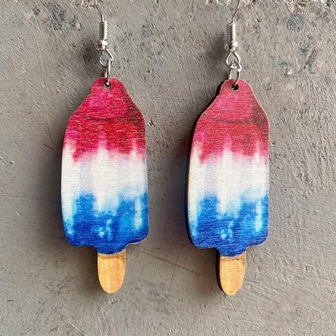 Vintage Patriotic American Flag Wooden Dangle Earrings Independence Day Sunflower Star Cactus Drop Earrings 4th of July Earrings Gifts for Women Girl in Saudi Arabia