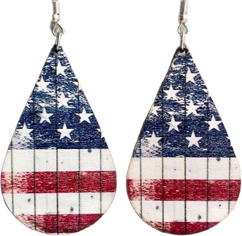 Vintage Patriotic American Flag Wooden Dangle Earrings Independence Day Sunflower Star Cactus Drop Earrings 4th of July Earrings Gifts for Women Girl in Saudi Arabia