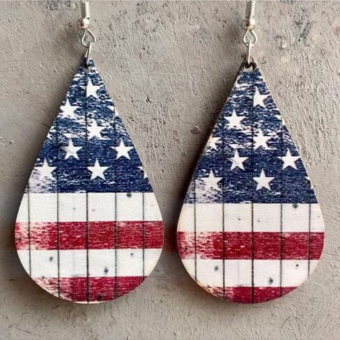 Vintage Patriotic American Flag Wooden Dangle Earrings Independence Day Sunflower Star Cactus Drop Earrings 4th of July Earrings Gifts for Women Girl in Saudi Arabia