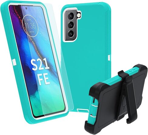 حافظة لهاتف Samsung Galaxy S21 FE 5G، حافظة S21 FE شديدة التحمل، [واقية من الدرجة العسكرية] [مقاومة للصدمات] [مقاومة للسقوط] [مقاومة للغبار]، متوافقة مع هاتف Samsung Galaxy S21 FE 5G (أسود) in Kuwait
