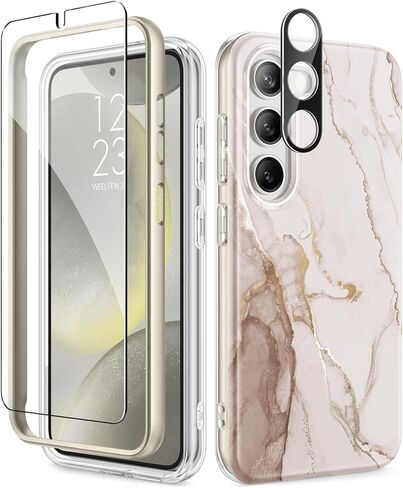 GVIEWIN for Samsung Galaxy S24 Case with Screen Protector & Camera Lens Protector, [Military Grade Drop Test] Full Body Protection Rugged Marble Phone Cover Women 6.2" (Desert Dream/Green) in Saudi Arabia