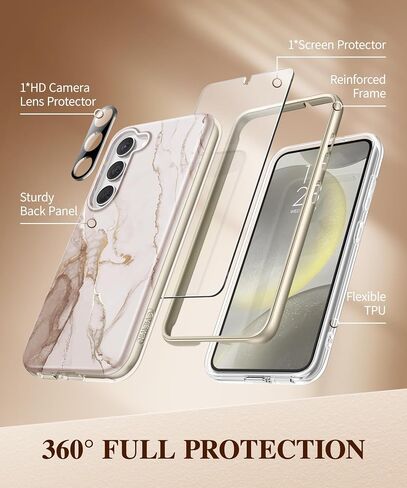 GVIEWIN for Samsung Galaxy S24 Case with Screen Protector & Camera Lens Protector, [Military Grade Drop Test] Full Body Protection Rugged Marble Phone Cover Women 6.2" (Desert Dream/Green) in Saudi Arabia