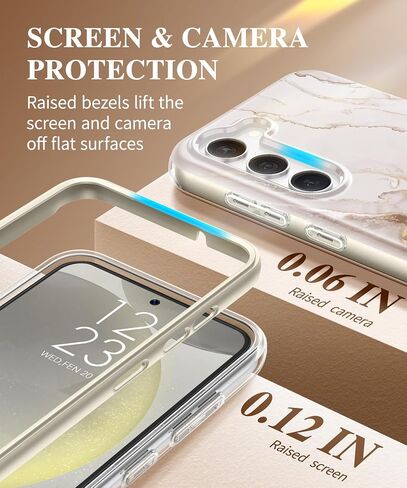 GVIEWIN for Samsung Galaxy S24 Case with Screen Protector & Camera Lens Protector, [Military Grade Drop Test] Full Body Protection Rugged Marble Phone Cover Women 6.2" (Desert Dream/Green) in Saudi Arabia
