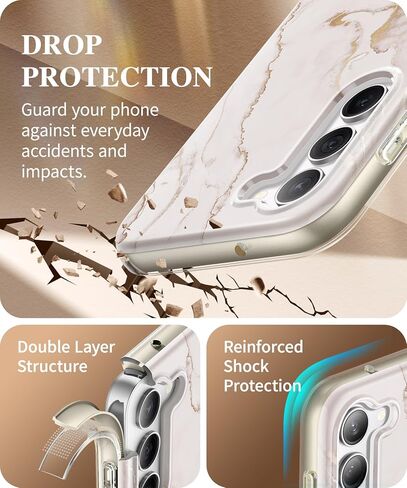 GVIEWIN for Samsung Galaxy S24 Case with Screen Protector & Camera Lens Protector, [Military Grade Drop Test] Full Body Protection Rugged Marble Phone Cover Women 6.2" (Desert Dream/Green) in Saudi Arabia