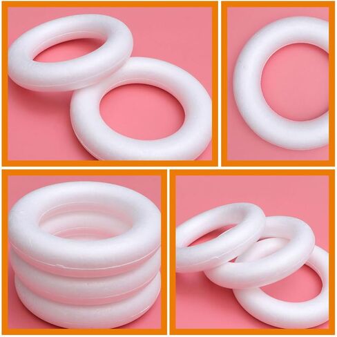 Luxshiny Foam Wreath Form Christmas Foam Circles Crafts White Foam Wreath Ring 20cm Round Polystyrene Rings for Christmas DIY Arts Flower Projects Wedding Home Decoration in Kuwait