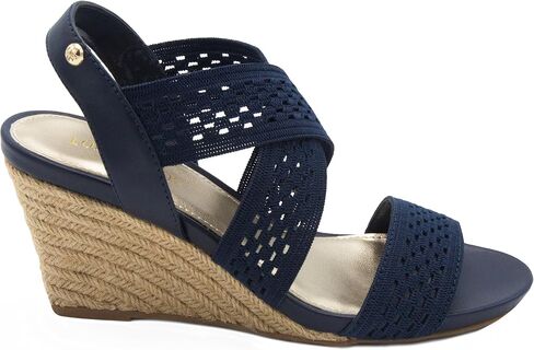 صندل نسائي من LONDON FOG Pickwick مفتوح عند الأصابع من Espadrille بكعب عريض قابل للتمدد in Kuwait