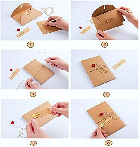 JOHOUSE 50PCS Gift Card Envelopes, Kraft Envelope with Gold Border Small Envelope Heart Shaped Clasp for Wedding Birthday Note Cards Business Card in Saudi Arabia