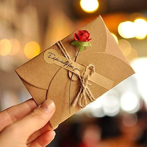 JOHOUSE 50PCS Gift Card Envelopes, Kraft Envelope with Gold Border Small Envelope Heart Shaped Clasp for Wedding Birthday Note Cards Business Card in Saudi Arabia
