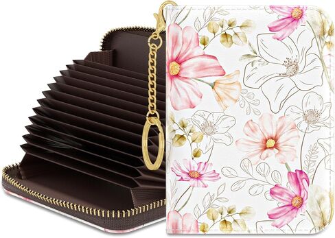 Rouidr Credit Card Holder, Small RFID Card Wallet for Women, Slim Keychain Card Holder Wallet, Leather Card Organizer Case with Zipper(Abstract Flowers) in Kuwait