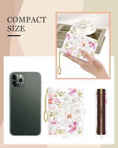 Rouidr Credit Card Holder, Small RFID Card Wallet for Women, Slim Keychain Card Holder Wallet, Leather Card Organizer Case with Zipper(Abstract Flowers) in Kuwait