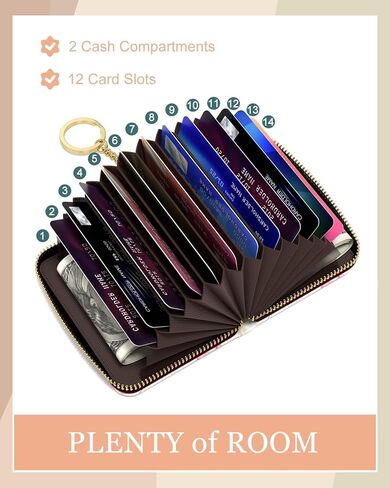 Rouidr Credit Card Holder, Small RFID Card Wallet for Women, Slim Keychain Card Holder Wallet, Leather Card Organizer Case with Zipper(Abstract Flowers) in Kuwait