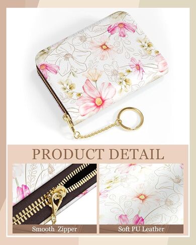Rouidr Credit Card Holder, Small RFID Card Wallet for Women, Slim Keychain Card Holder Wallet, Leather Card Organizer Case with Zipper(Abstract Flowers) in Kuwait