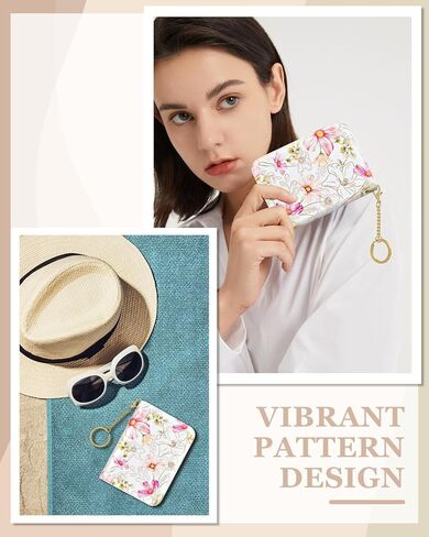 Rouidr Credit Card Holder, Small RFID Card Wallet for Women, Slim Keychain Card Holder Wallet, Leather Card Organizer Case with Zipper(Abstract Flowers) in Kuwait
