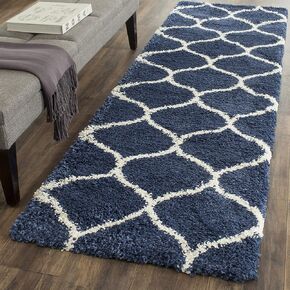 SAFAVIEH Hudson Shag Collection Runner Rug - 2'3" x 8', Navy & Ivory, Moroccan Trellis Design, Non-Shedding & Easy Care, 2-inch Thick Ideal for High Traffic Areas in Living Room, Bedroom (SGH280C)