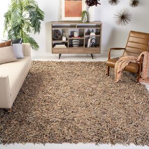 SAFAVIEH Leather Shag Collection Accent Rug - 2' x 3', Beige, Hand-Knotted Modern Leather, Ideal for High Traffic Areas in Entryway, Living Room, Bedroom (LSG601H)