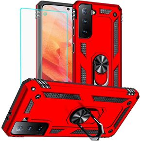 for Galaxy S21 Case: Samsung Galaxy S21 Case with HD Screen Protector - Military Grade Protective Cases with Ring for Samsung S21(Red)