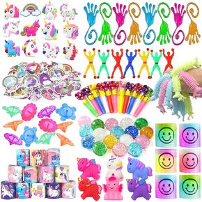 Unicorn Party Favors Unicorn Figures Goodie Rainbow Elastic Ball Bracelets Stickers Gifts Pinata Filler Bulk Toys for Unicorn Party Girl Kid Birthday Party Stuffers Supplies (Style 01)