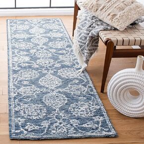 سجادة SAFAVIEH Metro Collection Runner - 2'3" x 8'، طبيعية وزرقاء، صوف مصنوع يدويًا، مثالية للمناطق ذات حركة المرور العالية في غرفة المعيشة وغرفة النوم (MET806M)