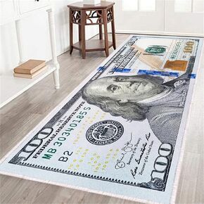 Hundred Dollar Bills Runner Rug 2x6,100 Bill USA Money Throw Accent Area Rug Large Floor Carpets Mat Non Slip Washable Runner Carpet for Entryway Hallway Laundry Bathroom Kitchen Bedroom Living Room