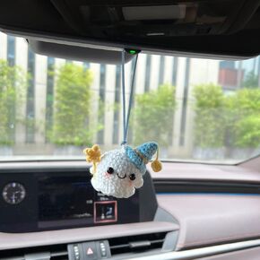 Handmade Cute Small Ghost Cute Pendant Halloween Decoration Car Mirror Hanging Accessories（Blue）