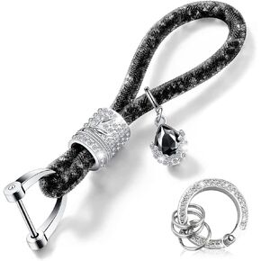 ZKFAR 1 PC Bling Crystal Car Keychain, Car Key Chains Glitter Key Ring, Keychain Accessories with Bling Rhinestones (Black)