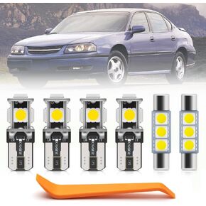10pcs White Interior LED Lights Bulb Kit for Chevy Impala 1994 1995 1996 Super Bright 6000K LED Interior Light Bulbs Map Dome Glove Box Trunk License Plate Lights Package + Install Tool