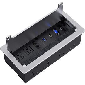 WEBANG Recessed Connectivity Box Outlet for Conference Room Table with 2AC Receptacle,2RJ45, 1USB3.0, 1HDMI, 1 VGA, 13.5mm Audio, Black