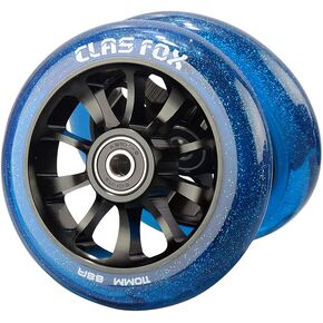 Pro Scooter Wheels 110mm Transparent Sparkle PU with ABEC-9 Bearings CNC Metal Core (2pcs) (Blue)