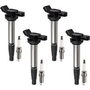 Ignition Coil Pack UF619 and Spark Plug 93501 set of 4 Compatible with Toyota Prius Corolla Matrix V CT200H XD 1.8L L4 Replacement for UF-596 C1714 90919-02252 90919-02258