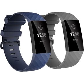 2 Pack Band Compatible with Fitbit Charge 4 /Charge 3/ Charge 3 SE Bands for Women, Silicone Diamond Pattern Watch Strap Replacement Wristbands Accessories for Charge 4 Smartwatch