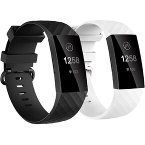 2 Pack Band Compatible with Fitbit Charge 4 /Charge 3/ Charge 3 SE Bands for Women, Silicone Diamond Pattern Watch Strap Replacement Wristbands Accessories for Charge 4 Smartwatch