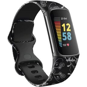 navor Compatible with Fitbit Charge 5 Adjustable Band, Soft Silicone Replacement Fitness Floral Printed Strap Wristband for Men & Women