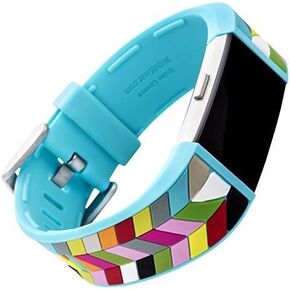 WITHit French Bull Silicone Replacement Band for Fitbit Charge 2, Blue Ziggy – Secure, Adjustable Stainless-Steel Buckle Closure, Fitbit Watch Band Replacement, Sweat-Resistant, Fits Most Wrists