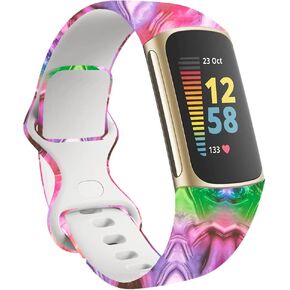 سوار Navor متوافق مع سوار Fitbit Charge 5 القابل للتعديل، سوار معصم بديل من السيليكون الناعم للياقة البدنية مطبوع عليه زهور للرجال والنساء