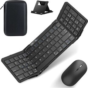 Foldable Keyboard and Mouse Combo, Travel Bluetooth Folding Keyboard Mouse, Hinge Locking Battery Level Display, Wireless Portable Keyboard with Aluminum Alloy Base for Laptop iPad Tablets Mac in Kuwait